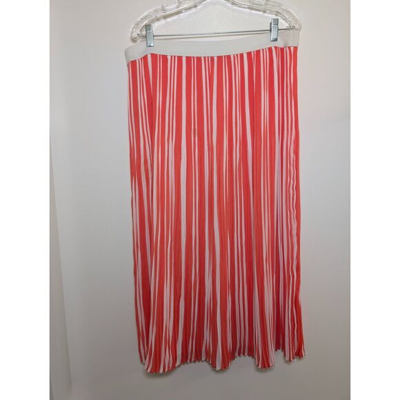 Kim Rogers Striped Maxi Skirt Orange White Pleated Coastal Resort Wear Medium M - Picture 10 of 12